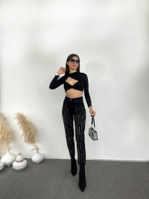 Taşlı Tasarım Mom Jean Antrasit Siyah 