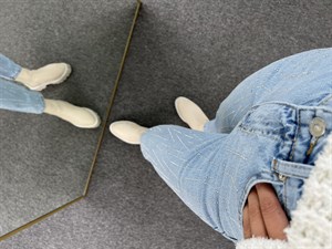 Taşlı Tasarım Mom Jean Açık Mavi Jean 