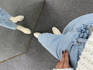 Taşlı Tasarım Mom Jean Açık Mavi Jean 