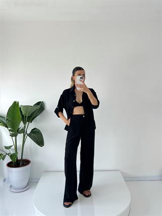 Tierra Siyah Gömlek Detaylı Tulum 