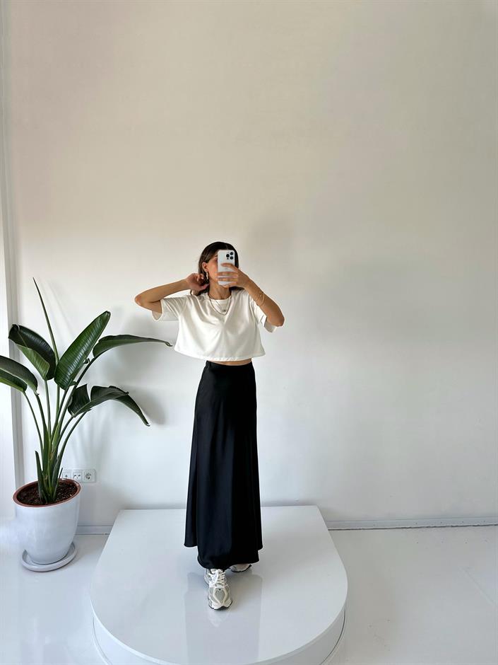 Vina Siyah Saten Maxi Etek