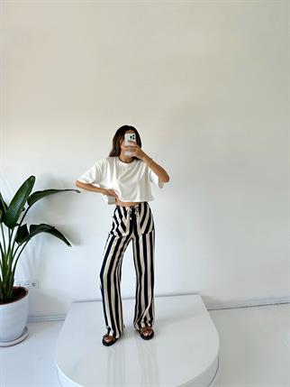 Vitabella Çizgili Beli Lastikli Pantolon