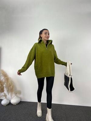 Yeşil Fermuarlı Kazak 