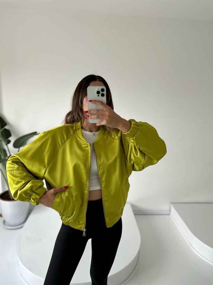 Yeşil Saten Bomber Ceket 