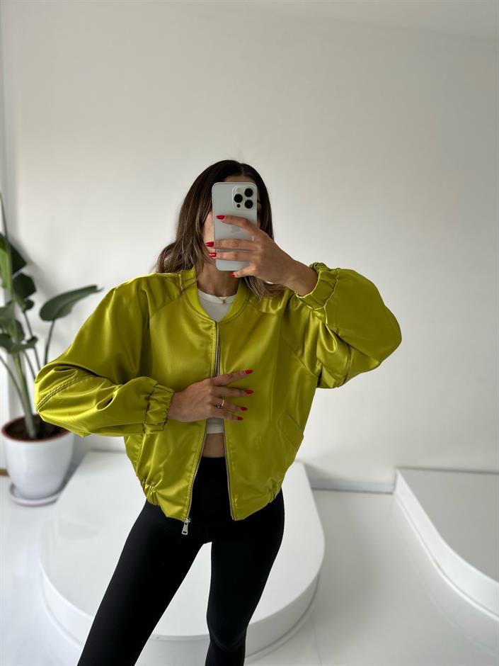 Yeşil Saten Bomber Ceket 