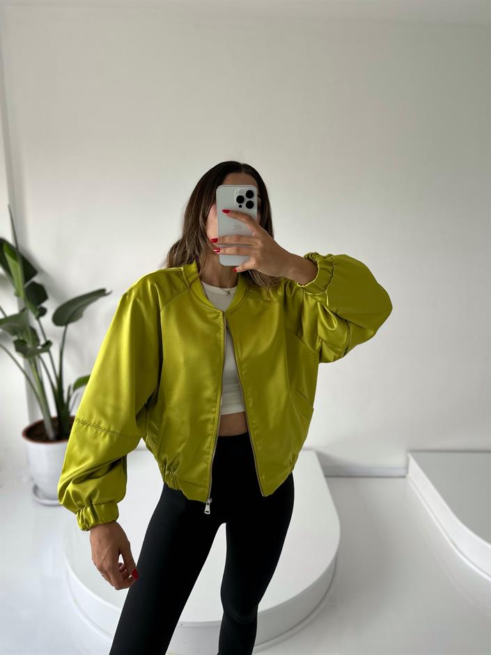 Yeşil Saten Bomber Ceket 