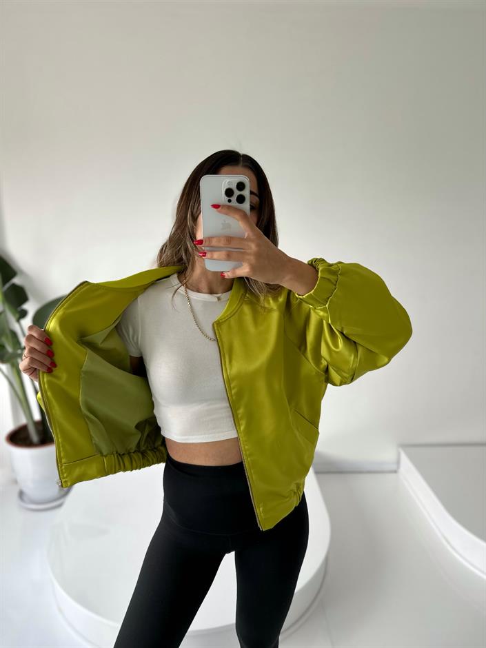 Yeşil Saten Bomber Ceket 