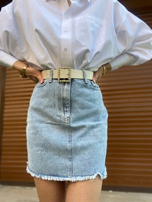 Yüksek Bel Denim Etek