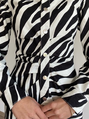 Zebra Desenli Drape Büzgülü Elbise