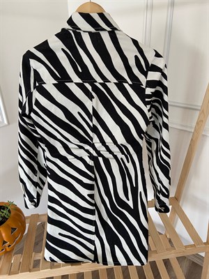 Zebra Desenli Drape Büzgülü Elbise