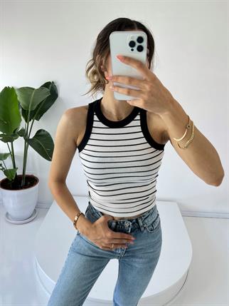 ZR Beyaz Çizgili Crop	