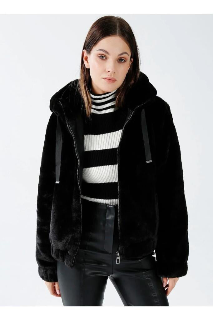 15260047- ONLVIDA FUR HOODED JACKET BLACK KADIN MONT