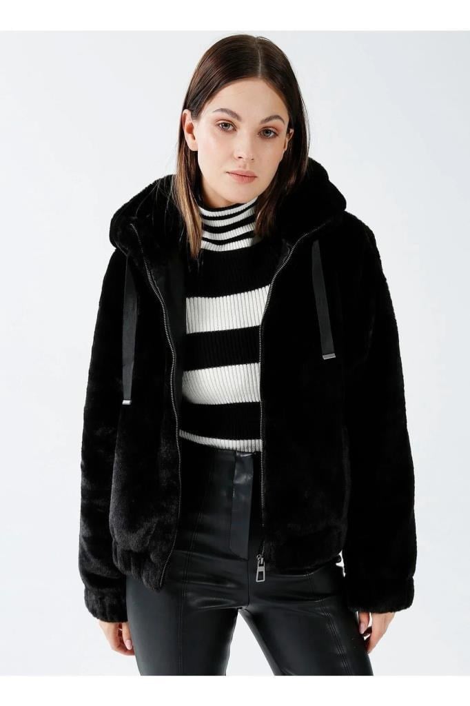 15260047- ONLVIDA FUR HOODED JACKET BLACK KADIN MONT