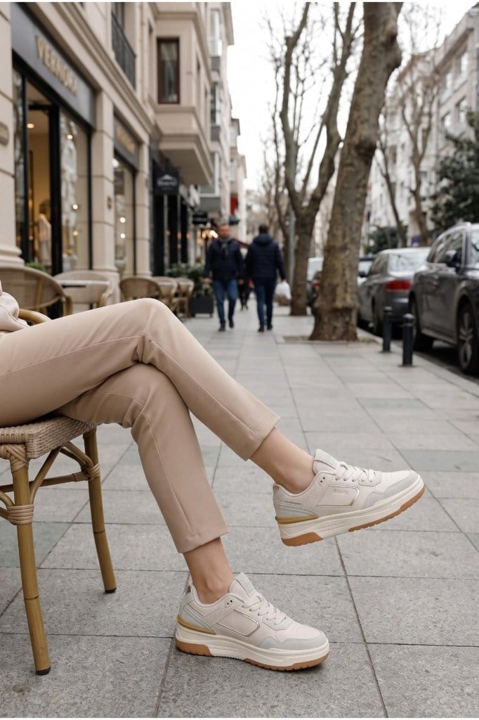 Bağcıklı Günlük Krem Kadın Sneaker Solley