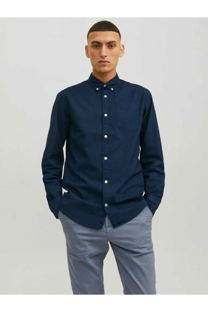 Jack&Jones 12182486 JJEOXFORD SHIRT LS NAVY ERKEK GÖMLEK