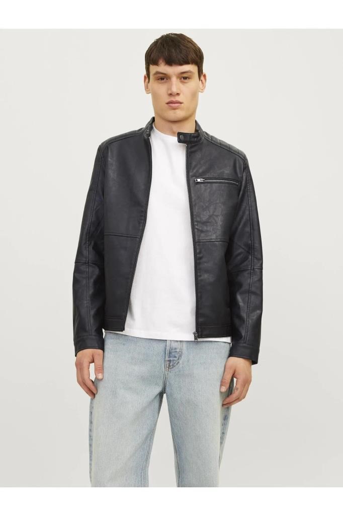 Jack&Jones 12261196 JJEDYLAN PU BIKER JACKET BLACK ERKEK CEKET