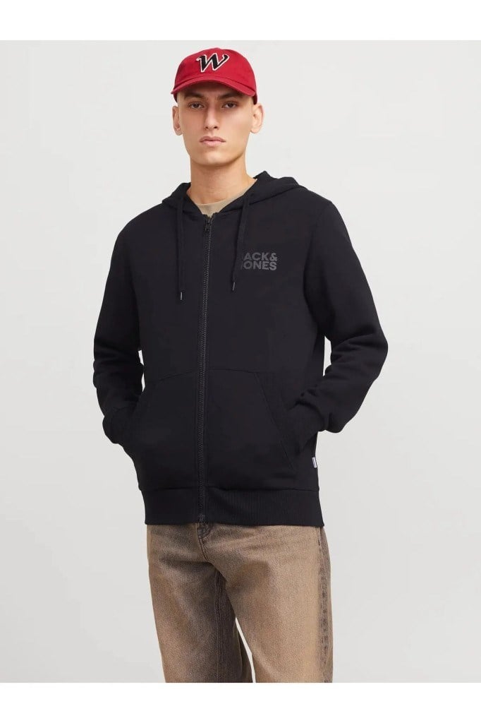 Jack&Jones 12265177 JJECORP LOGO SWEAT ZIP HOOD BLACK SWEAT