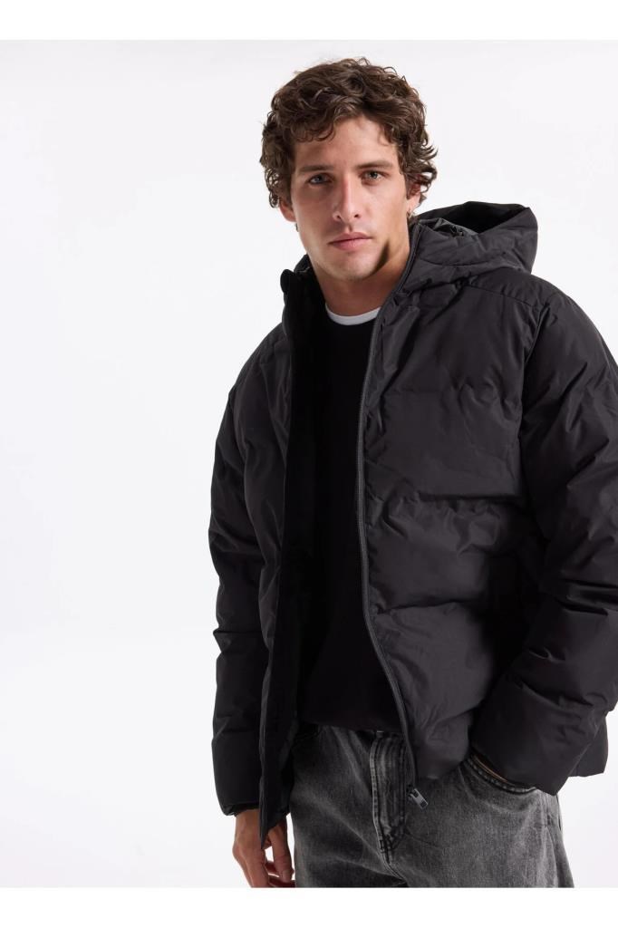 Jack&Jones 12278749 JJESOHO PUFFER HOOD BLACK ERKEK MONT