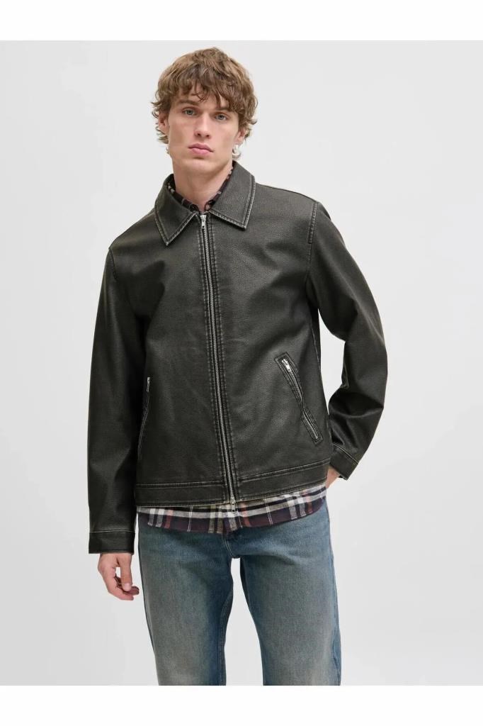 Jack&Jones 12278839 JJECASABLANCA PU JACKET BLACK ERKEK CEKET