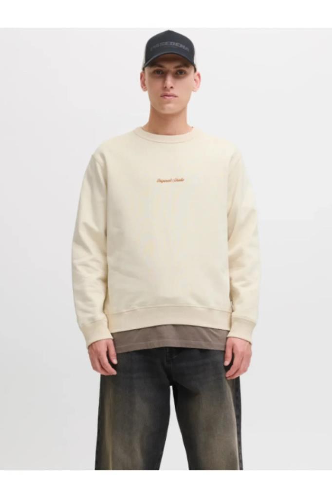 Jack&Jones 12282893 JORNORREBRO EMB SWEAT ANTIQUE WHITE ERKEK SWEATSHİRT
