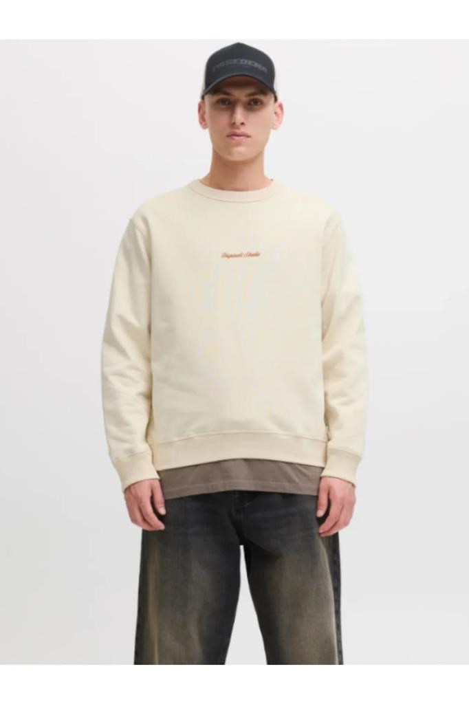 Jack&Jones 12282893 JORNORREBRO EMB SWEAT ANTIQUE WHITE ERKEK SWEATSHİRT