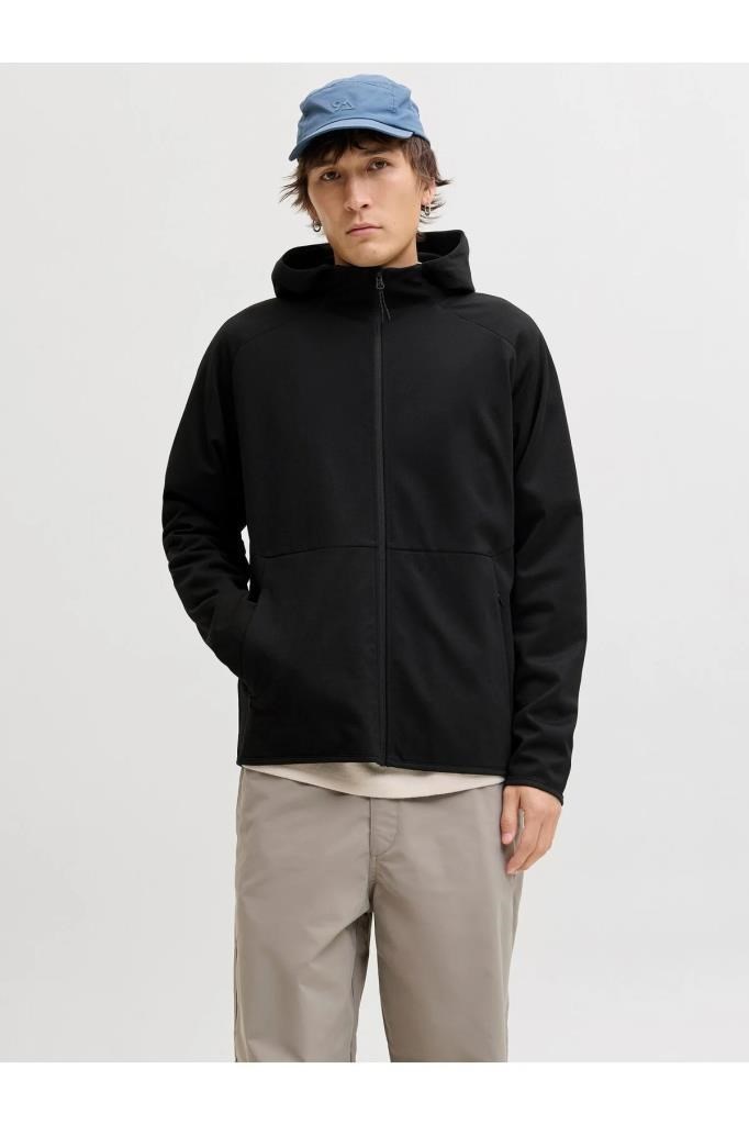 Jack&Jones 12289209 JJEBASE SWEAT ZIP HOOD SN BLACK ERKEK SWEATSHİRT