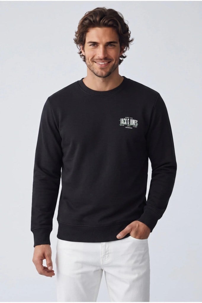 Jack&Jones 12298492 JJAERO SWEAT CREW NECK BLACK ERKEK SWEATSHİRT