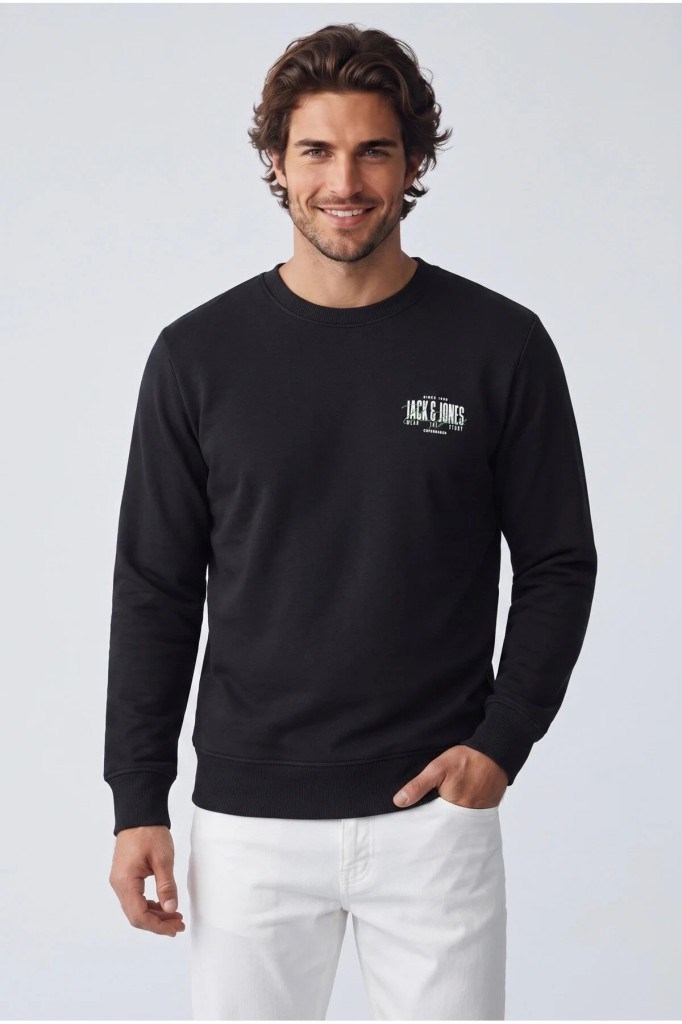 Jack&Jones 12298492 JJAERO SWEAT CREW NECK BLACK ERKEK SWEATSHİRT
