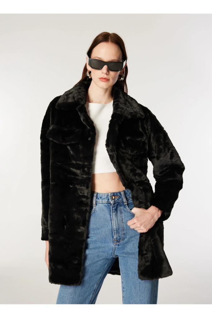 ONLY 15260048 ONLVIDA FUR SHACKET BLACK KADIN MONT