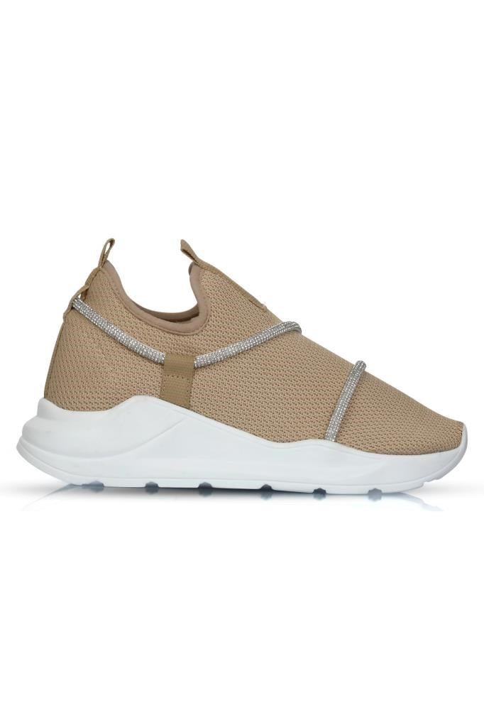 Z6357 TAŞLI FİLELİ HAFİF BEJ KADIN SNEAKER
