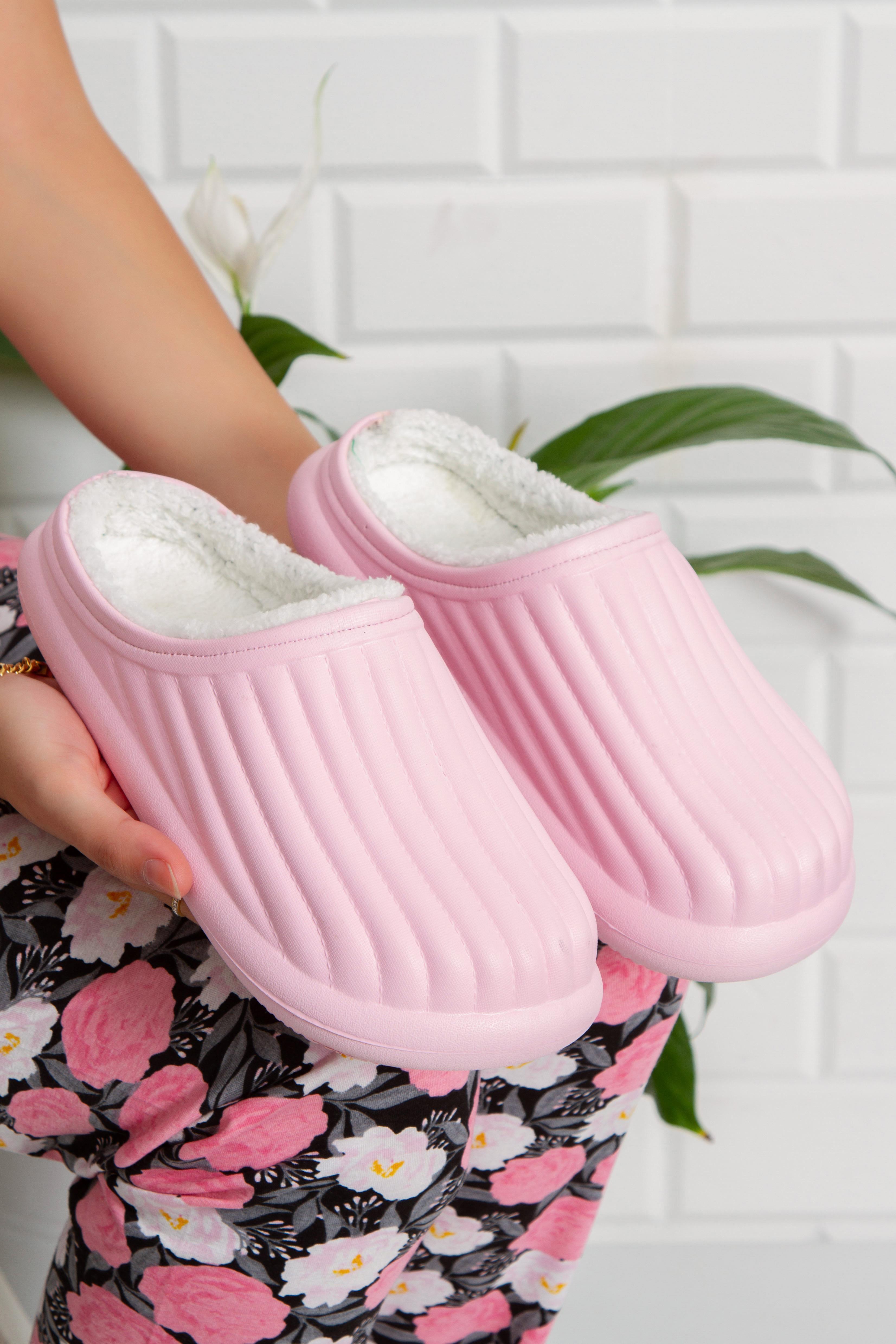Modafrato FLORA Kapalı İçi Yünlü Unisex Ev Terliği Kışlık Terlik Pembe