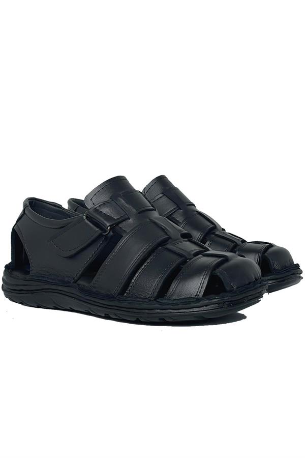 Modafrtao CH-22245 Erkek Hakiki Deri Sandalet Ayakkabı Topuk Dikeni Ayakkabısı Siyah