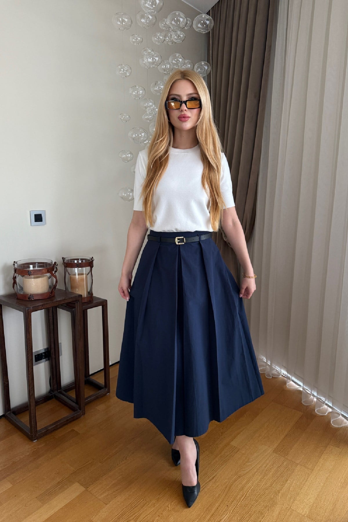 Kemerli Uzun Etek Lacivert