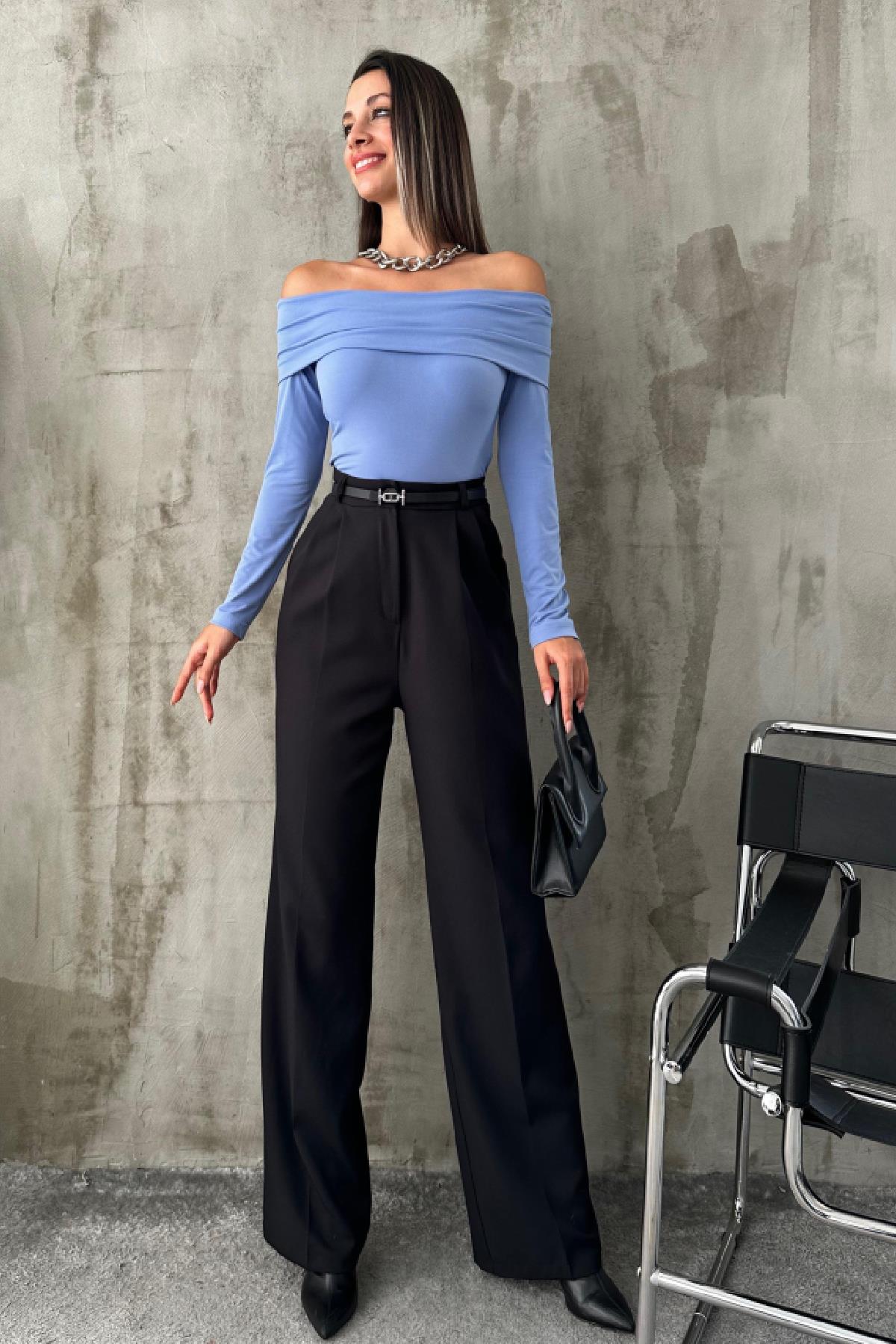 Cepli Bol Paça Pantolon Siyah