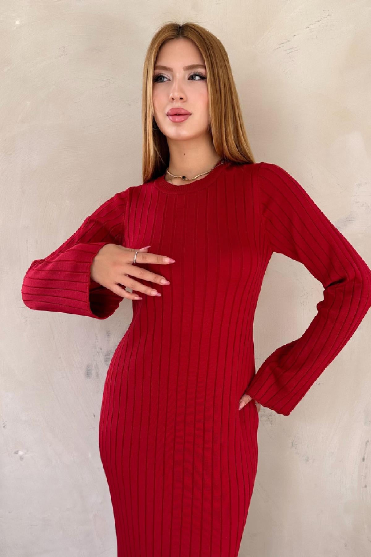 Shay Fitilli Elbise Bordo