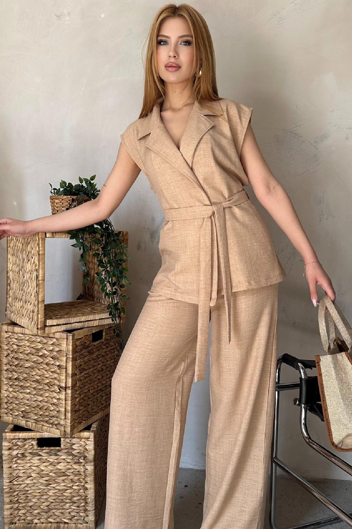 Sofia Yelekli Takım Bej