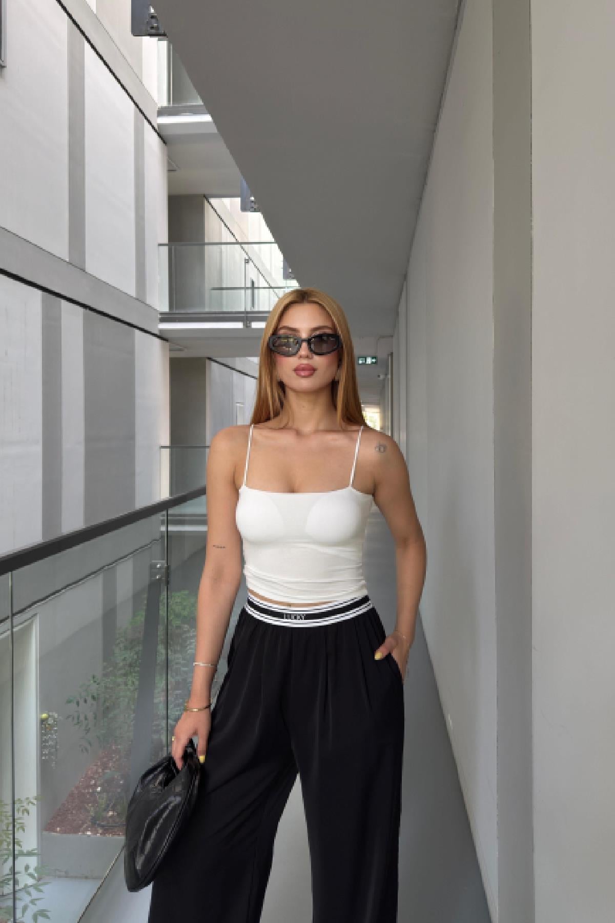 Askılı Crop Basic Atlet Beyaz