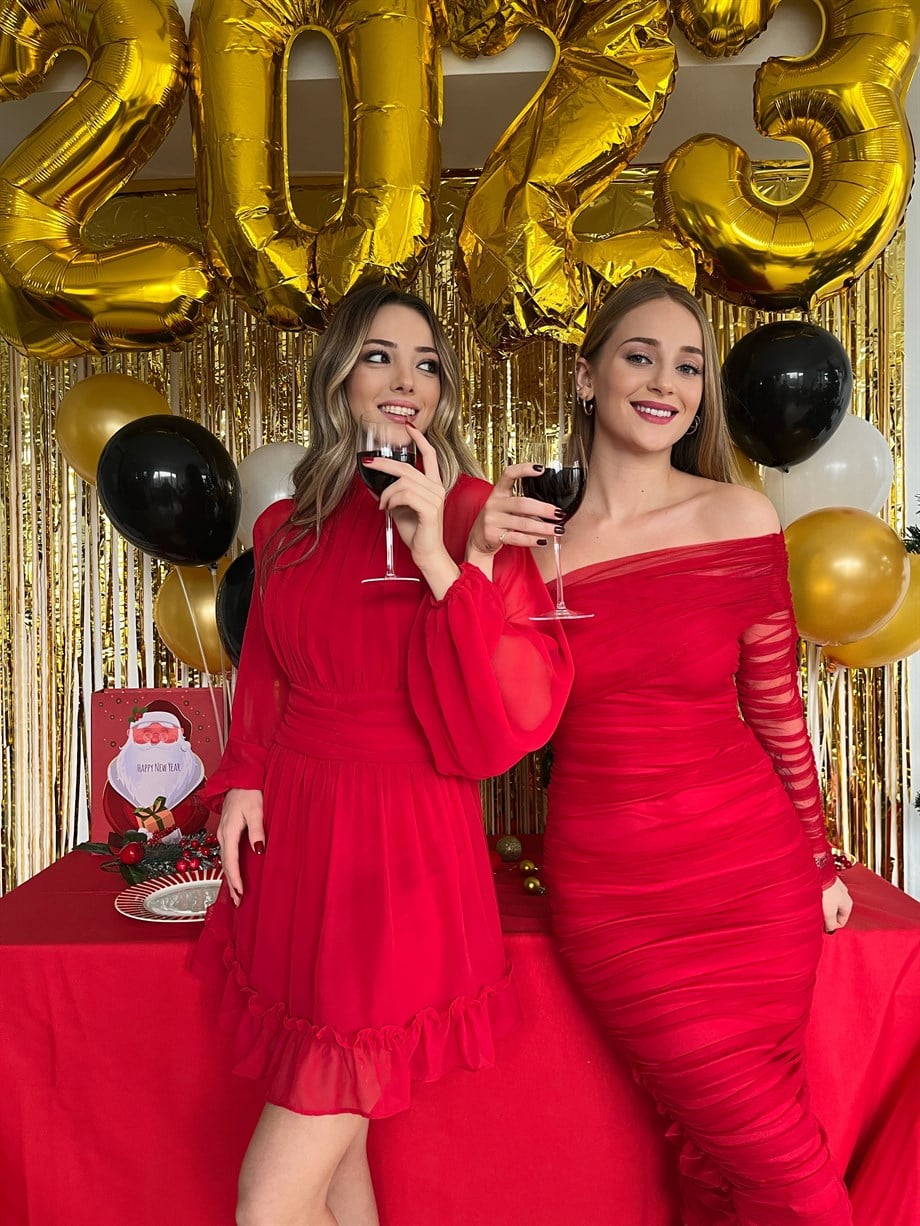 Terry Tül Elbise Kırmızı