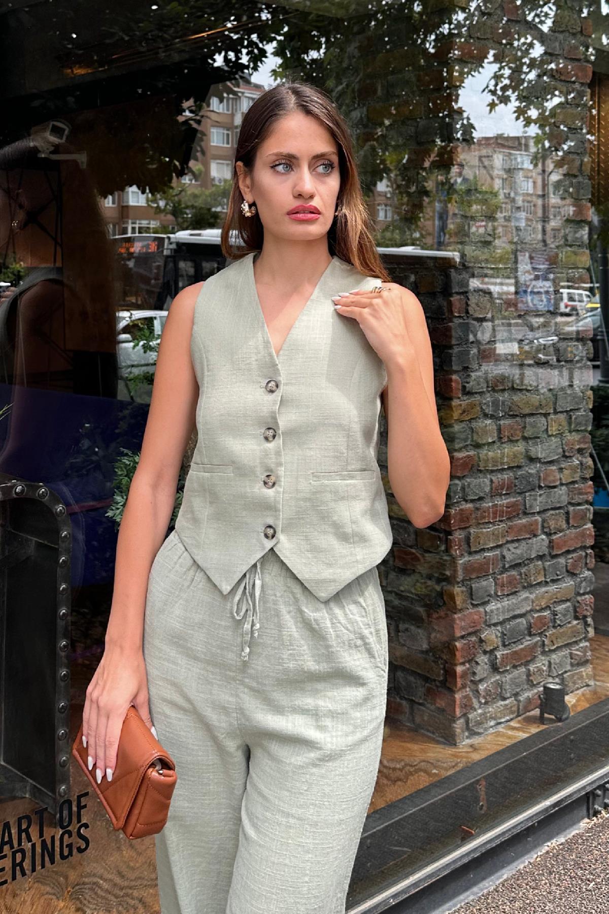Diana Keten Yelek Haki