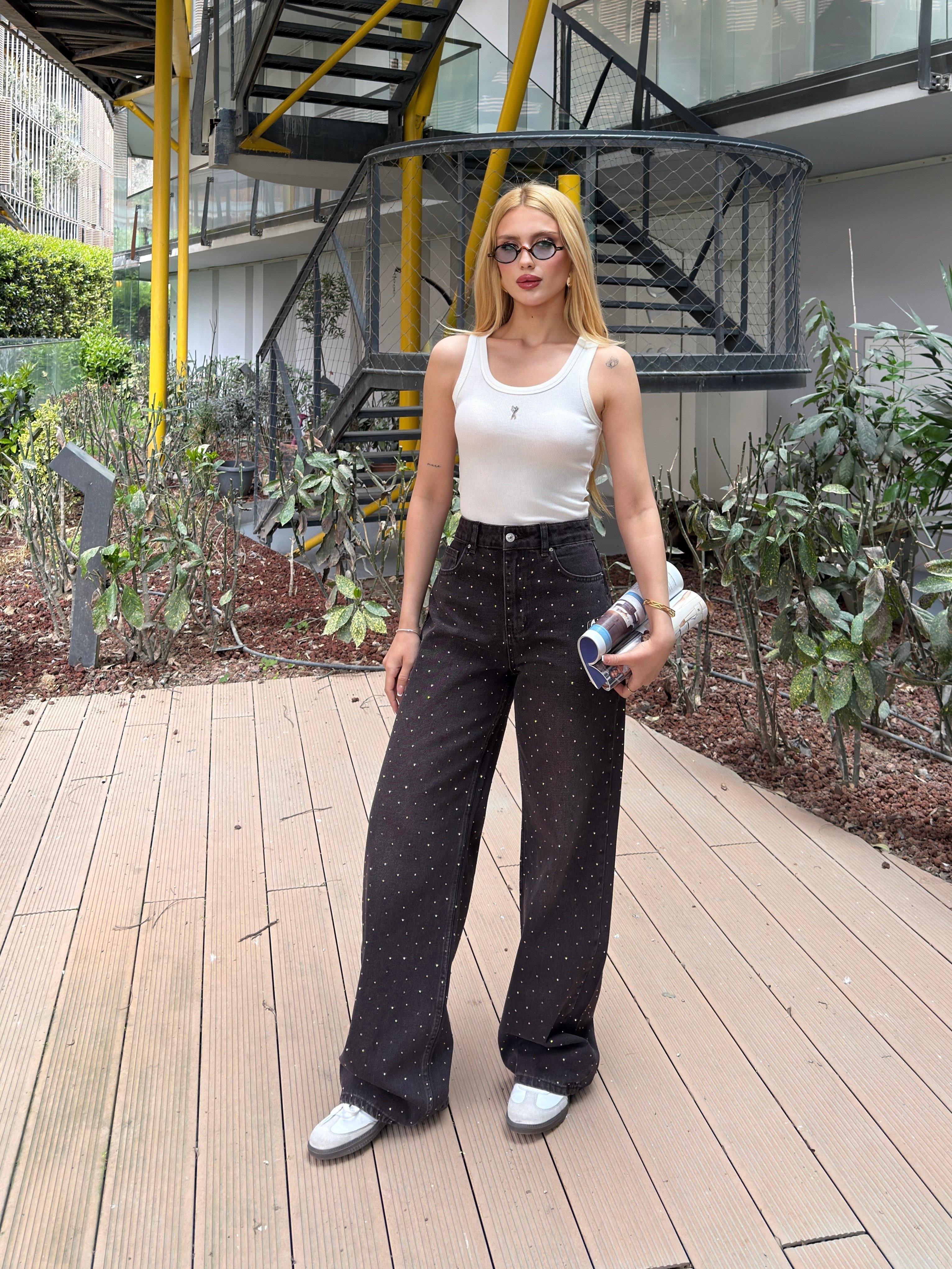 Taşlı Jean Kahverengi