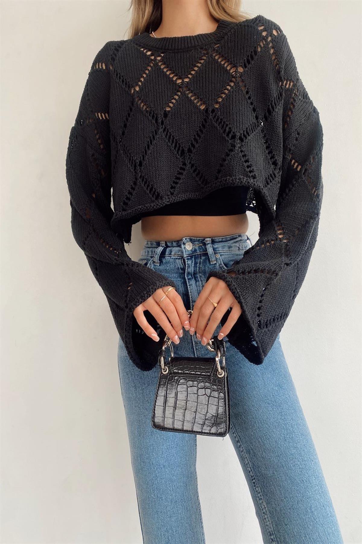 Una Ajur Desen Kazak Siyah