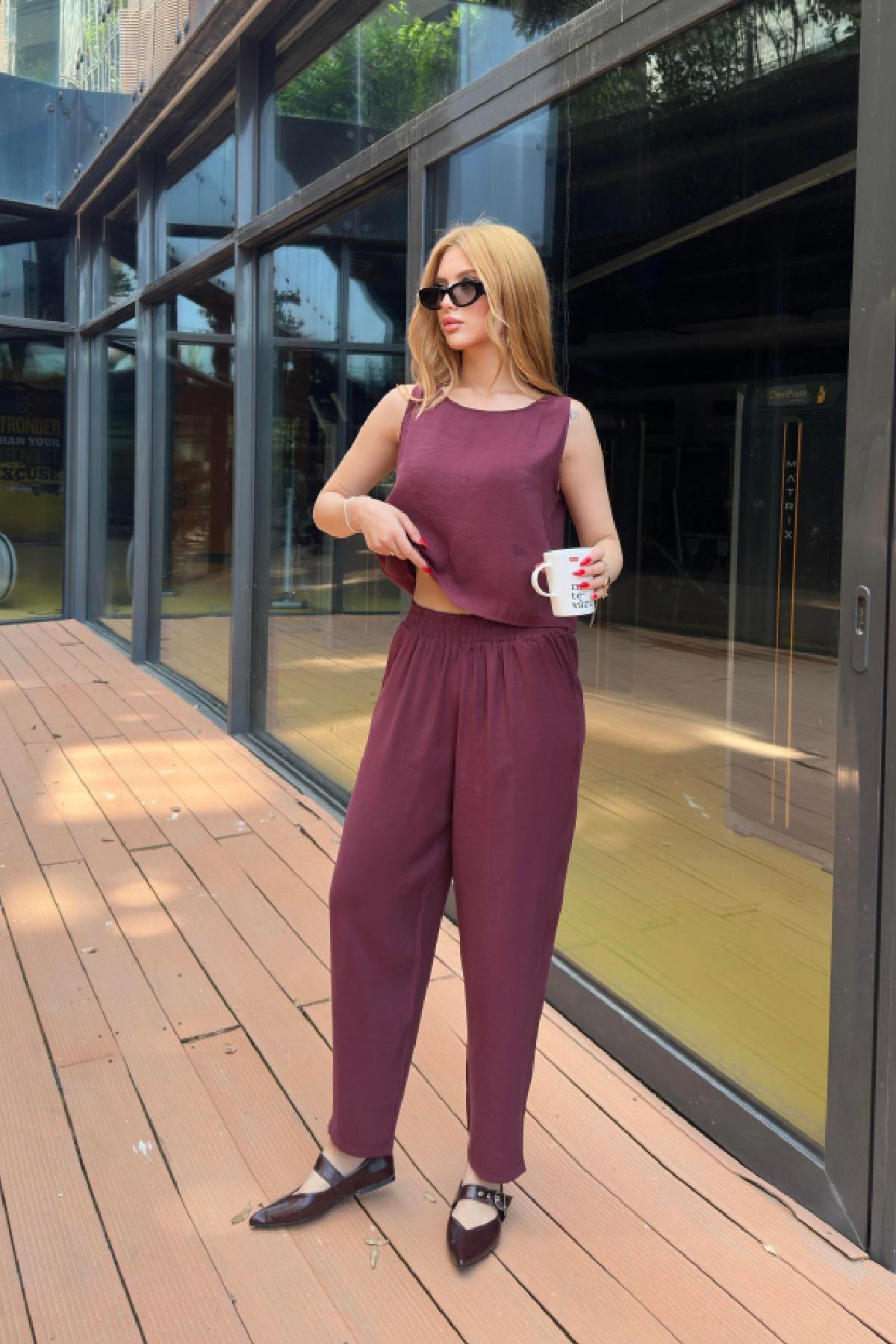 Zeta Pantolon Takım Bordo
