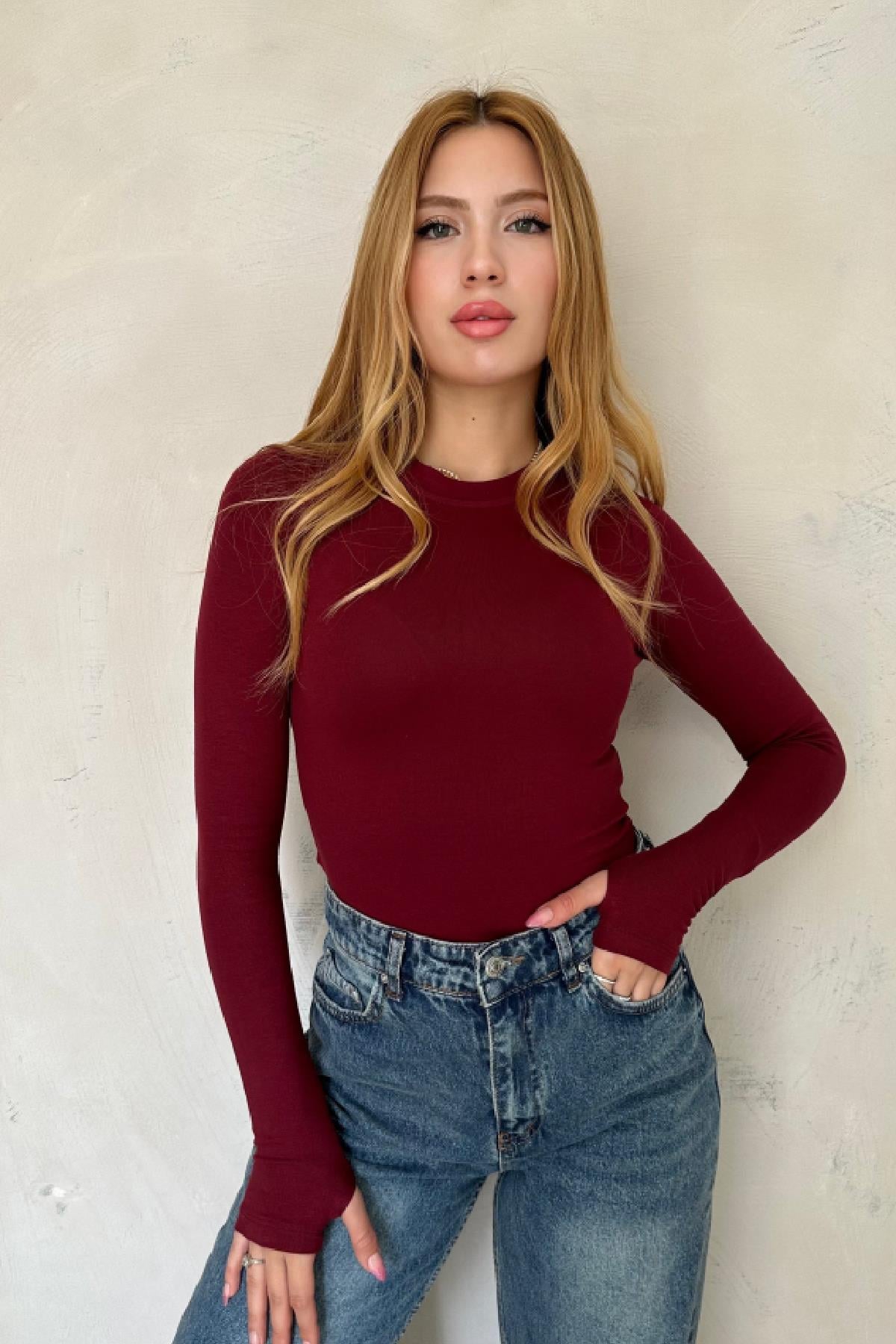 Bisiklet Yaka Modal Body Bordo