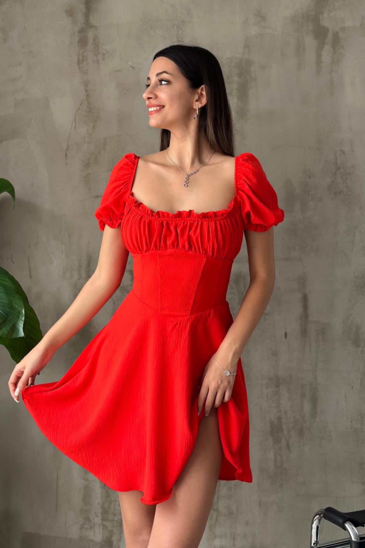 Korseli Mini Elbise Kırmızı