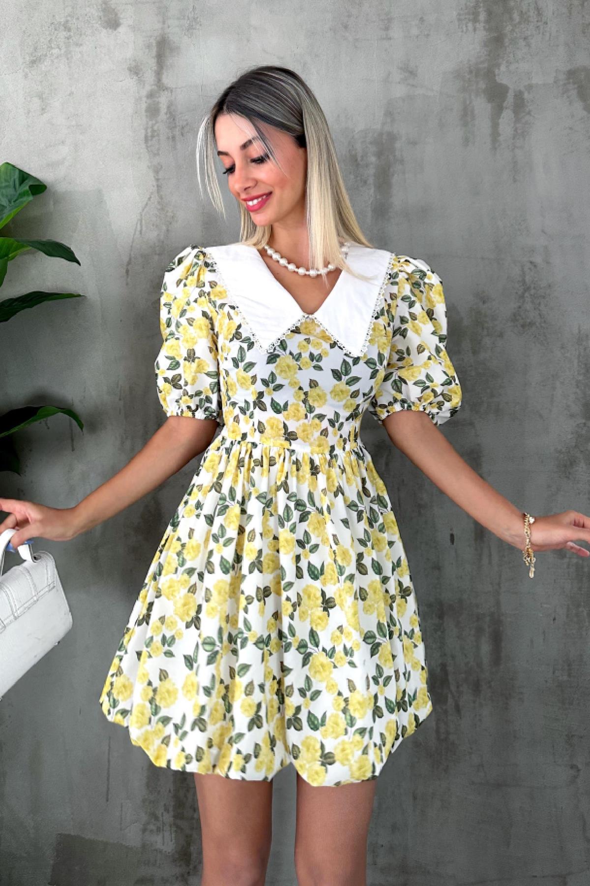 Vintage Balon Elbise Sarı