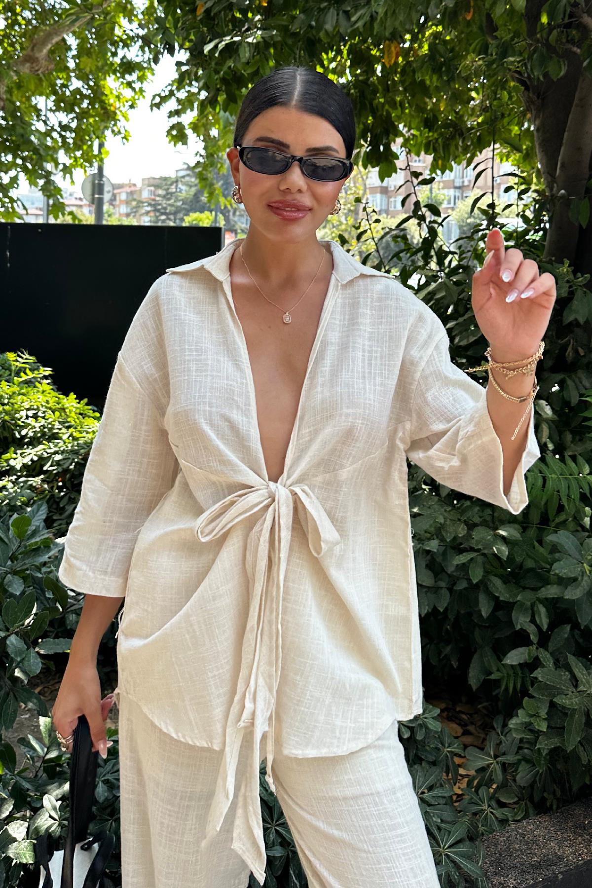 Bağlamalı Keten Kimono Naturel