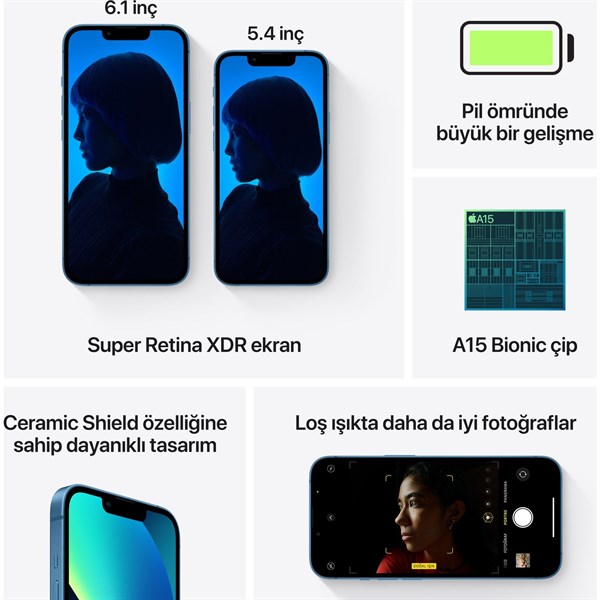 iPhone 13 128 GB Mavi (Apple Türkiye Garantilidir)