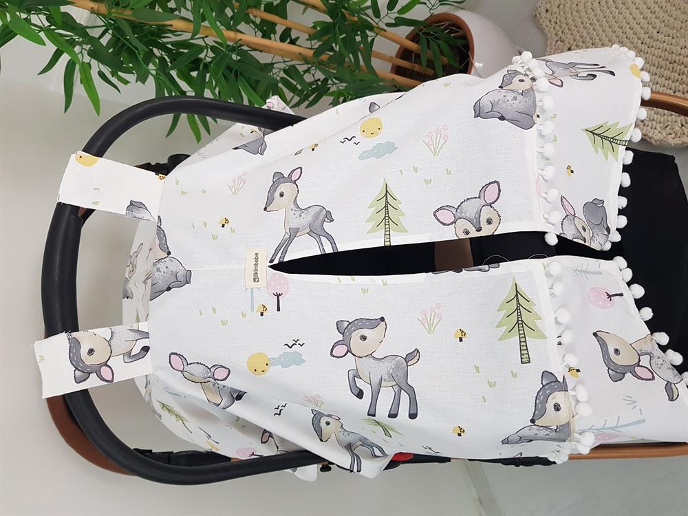 Ağaçlı Ceylan Ponponlu Bebek Puset Örtüsü