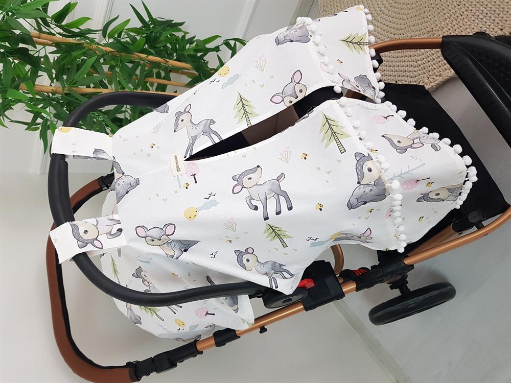 Ağaçlı Ceylan Ponponlu Bebek Puset Örtüsü