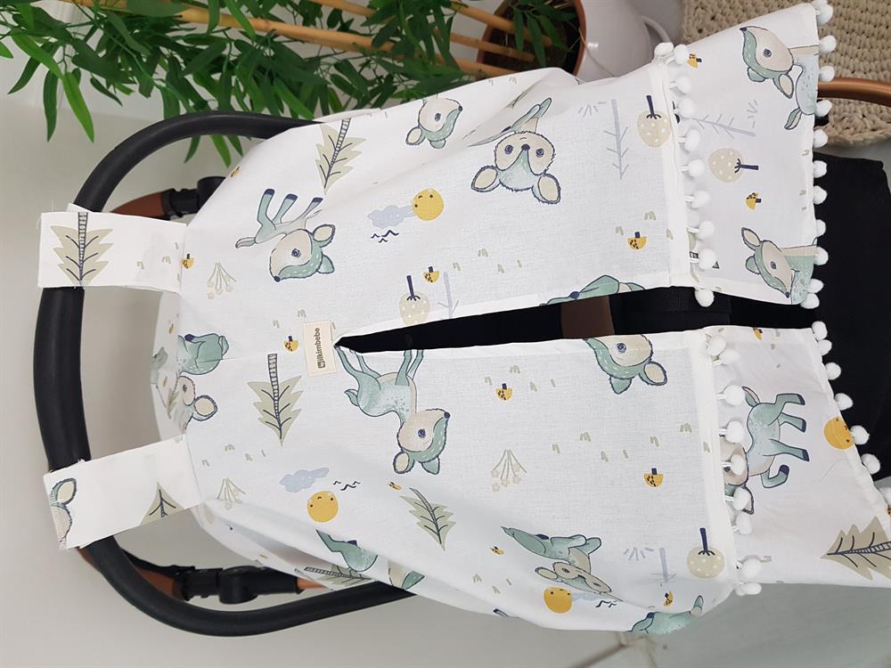 Ağaçlı Ceylan Ponponlu Bebek Puset Örtüsü